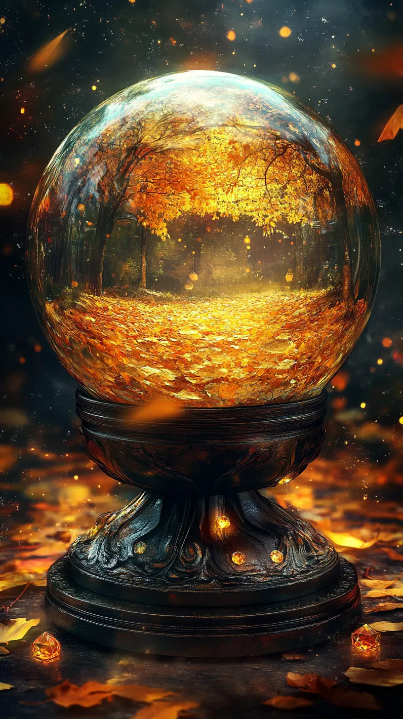 Sfera di cristallo magica ornata con luce volumetrica e sfondo grunge