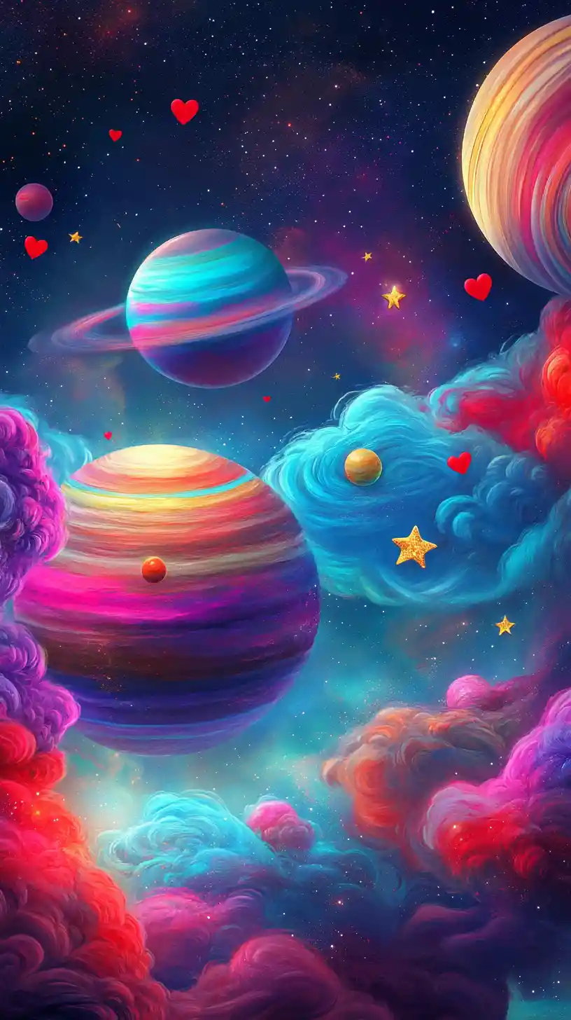Pianeti Colorati e Nebulosa in un Cielo Cosmico da Sogno