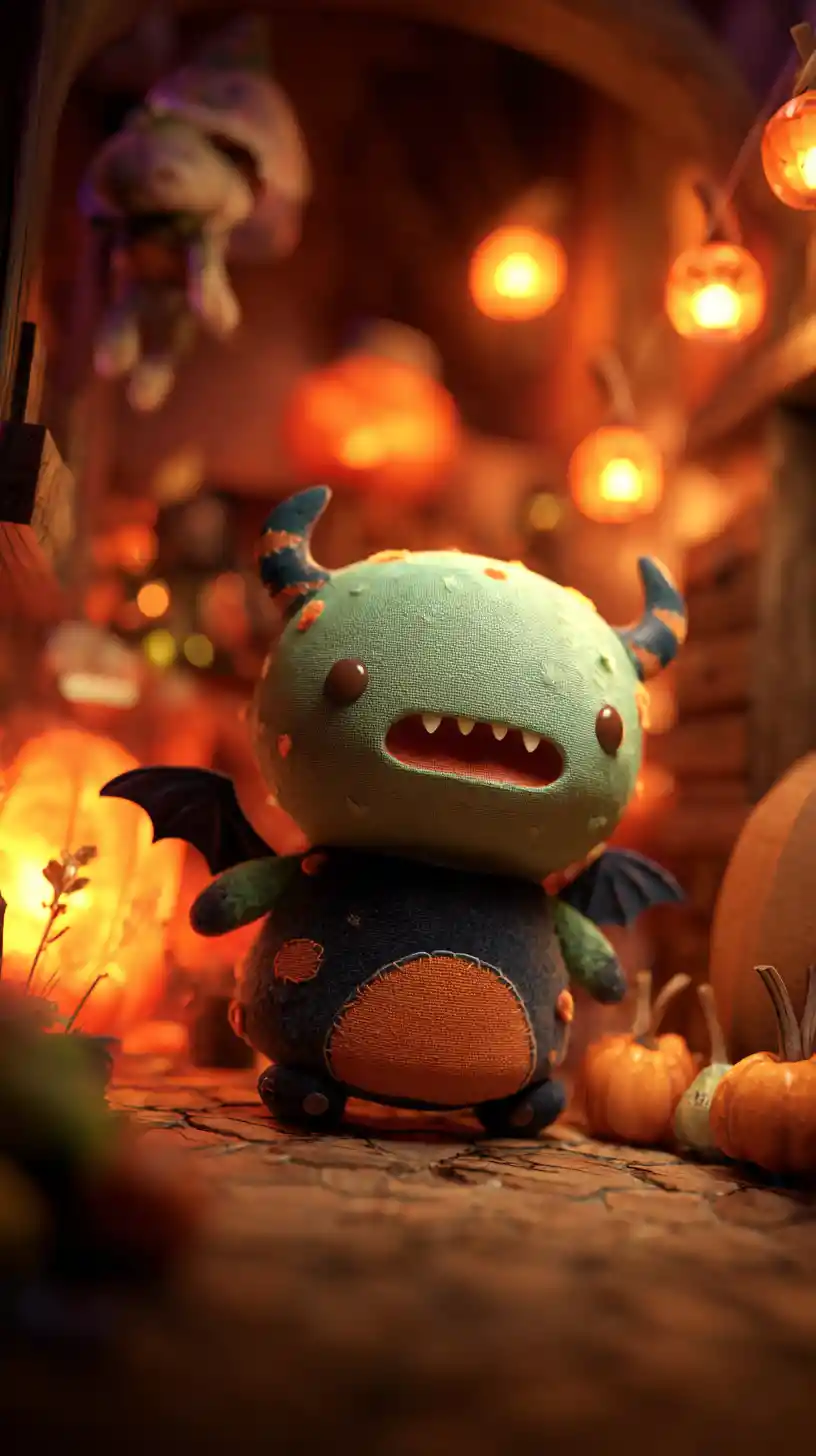 Niedliches Chibi-Halloween-Monster in einer Fantasiewelt