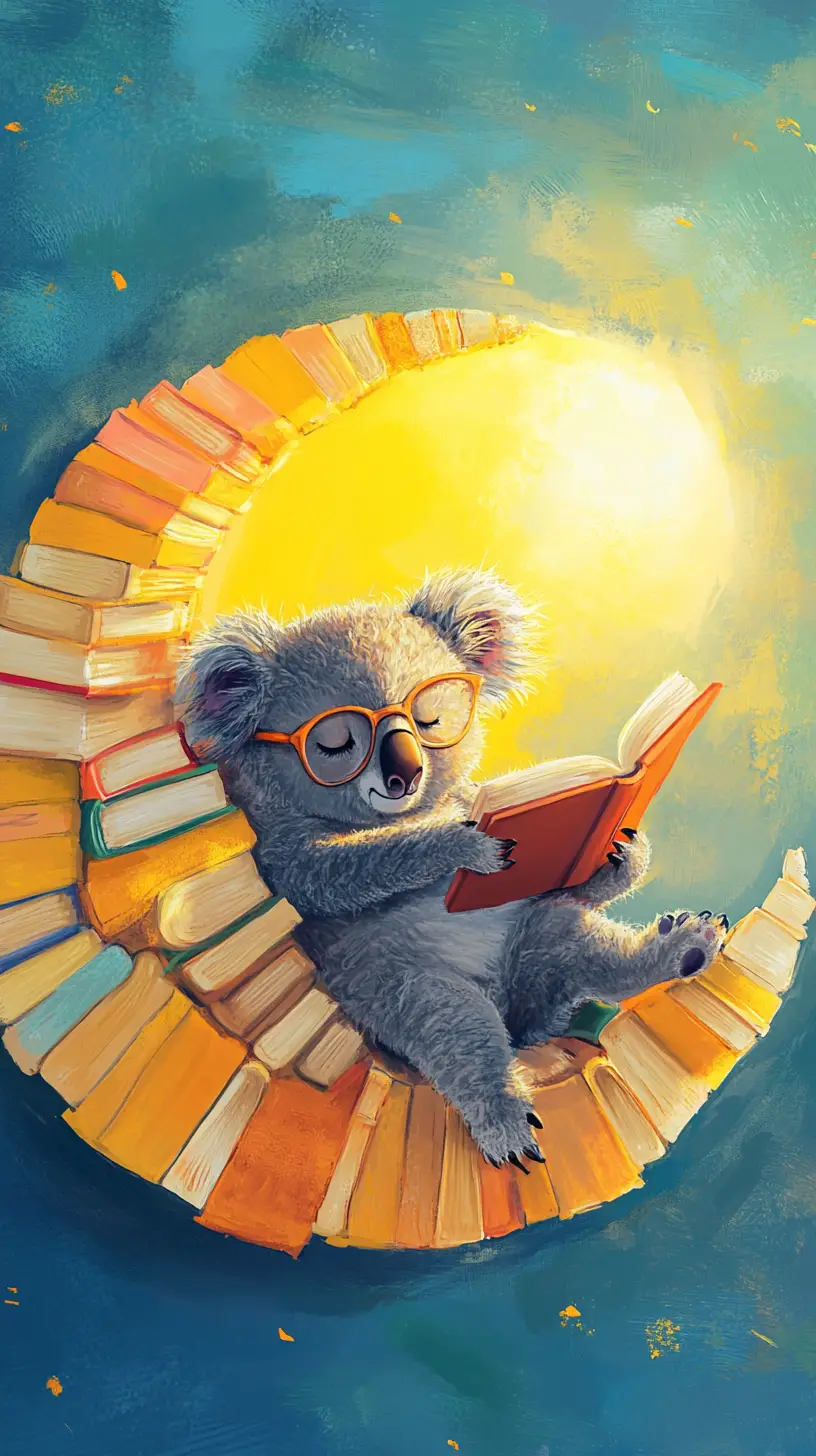 Koala Reading On A Book Crescent Moon Under The Sun