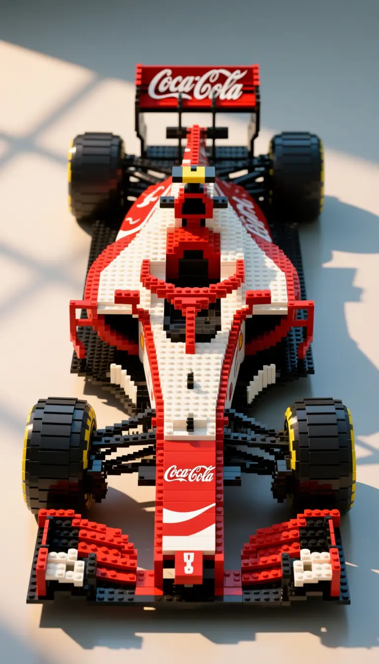 Vista dall’alto di un’auto da corsa di Formula 1 in Lego