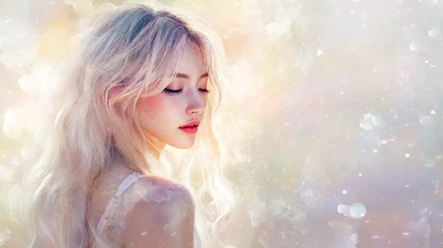 Aesthetic girl with silver hair in soft watercolor glow