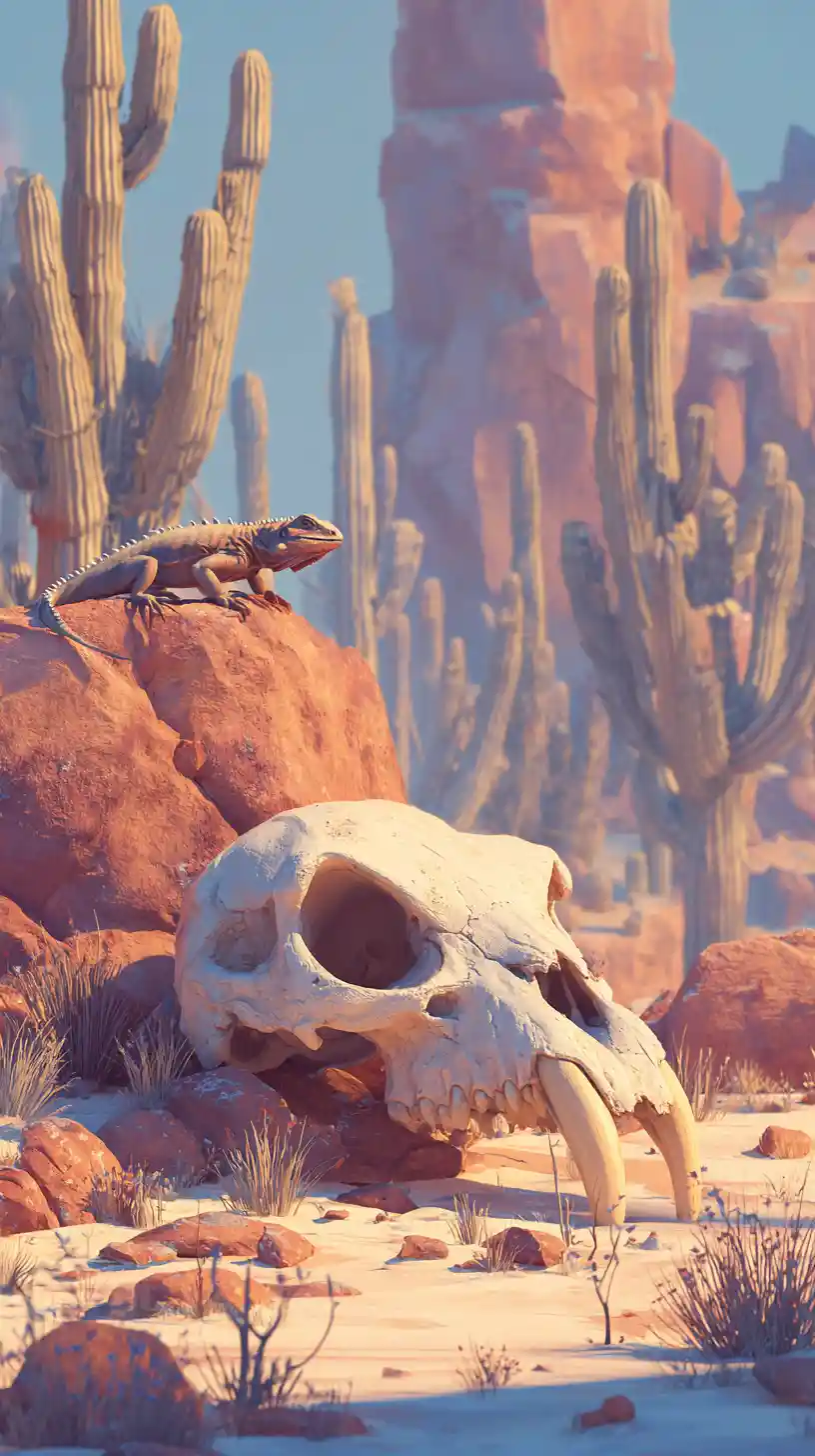 Caveira de Vampiro em Deserto Rosa ao Pôr do Sol Dourado