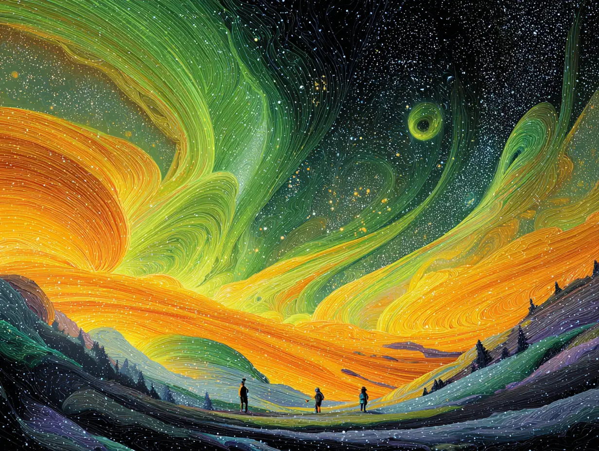 多彩氣體巨行星在夢幻星空宇宙中起舞