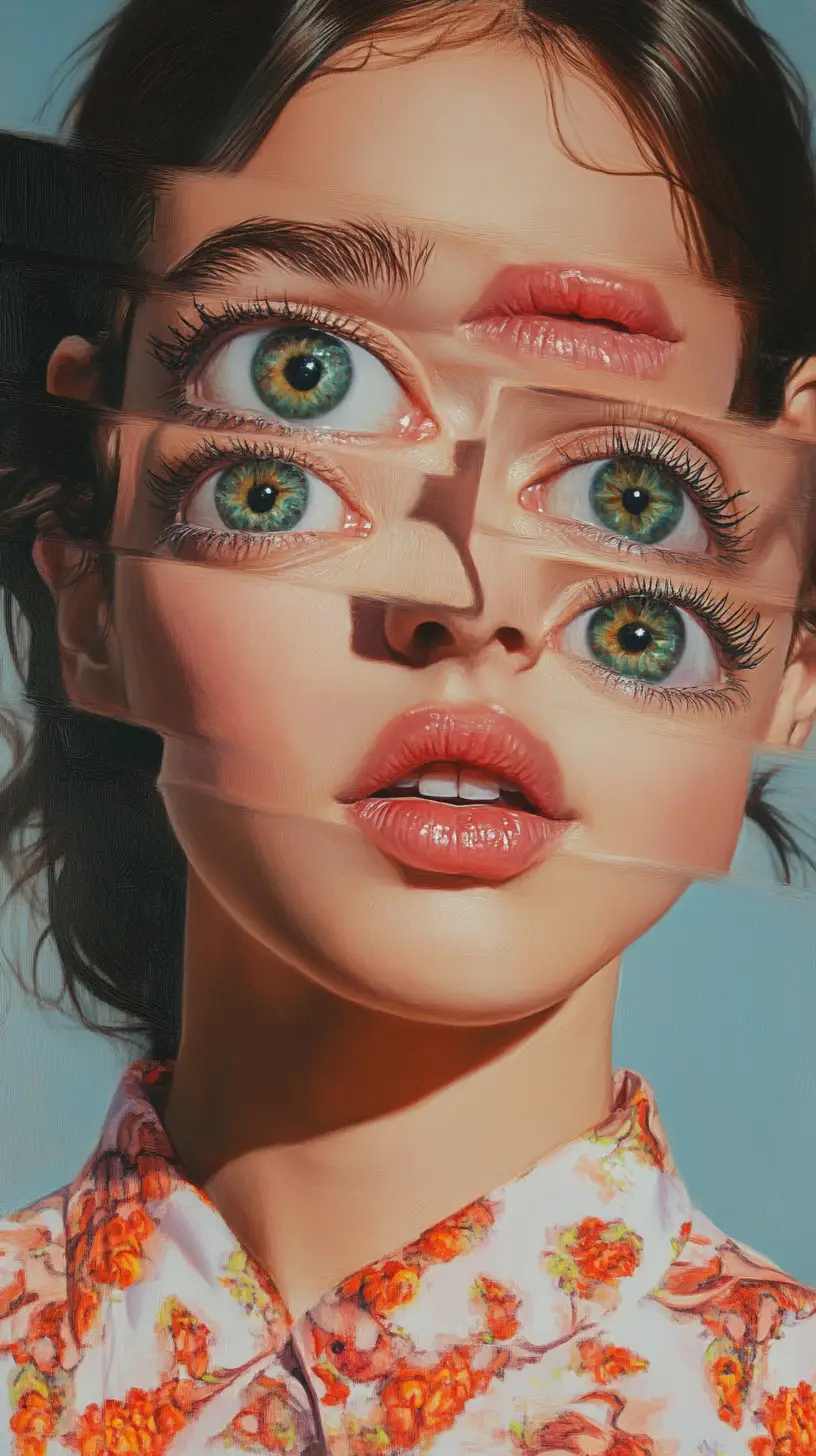 Hyperrealistisches Porträt eines Mädchens mit vervielfachten Augen