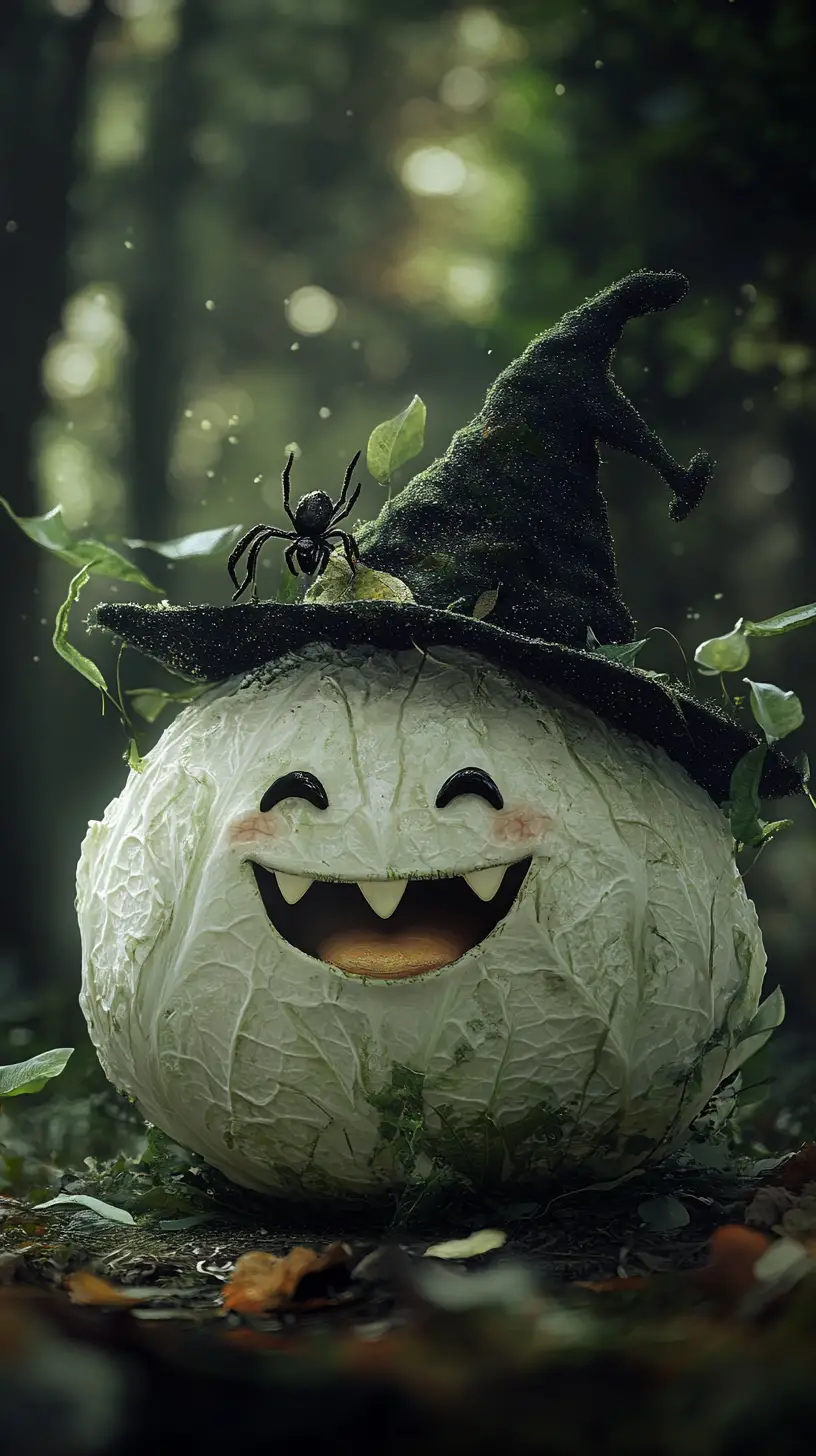 Col Fantasma Alegre en un Bosque – Ilustración de Halloween