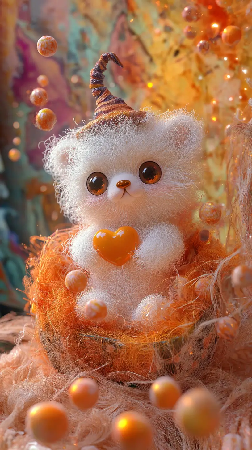 Osito de peluche 3D tejido que emerge de una caja de dulces
