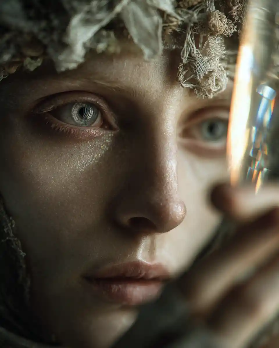 Intimate cinematic portrait of a woman with glowing rays