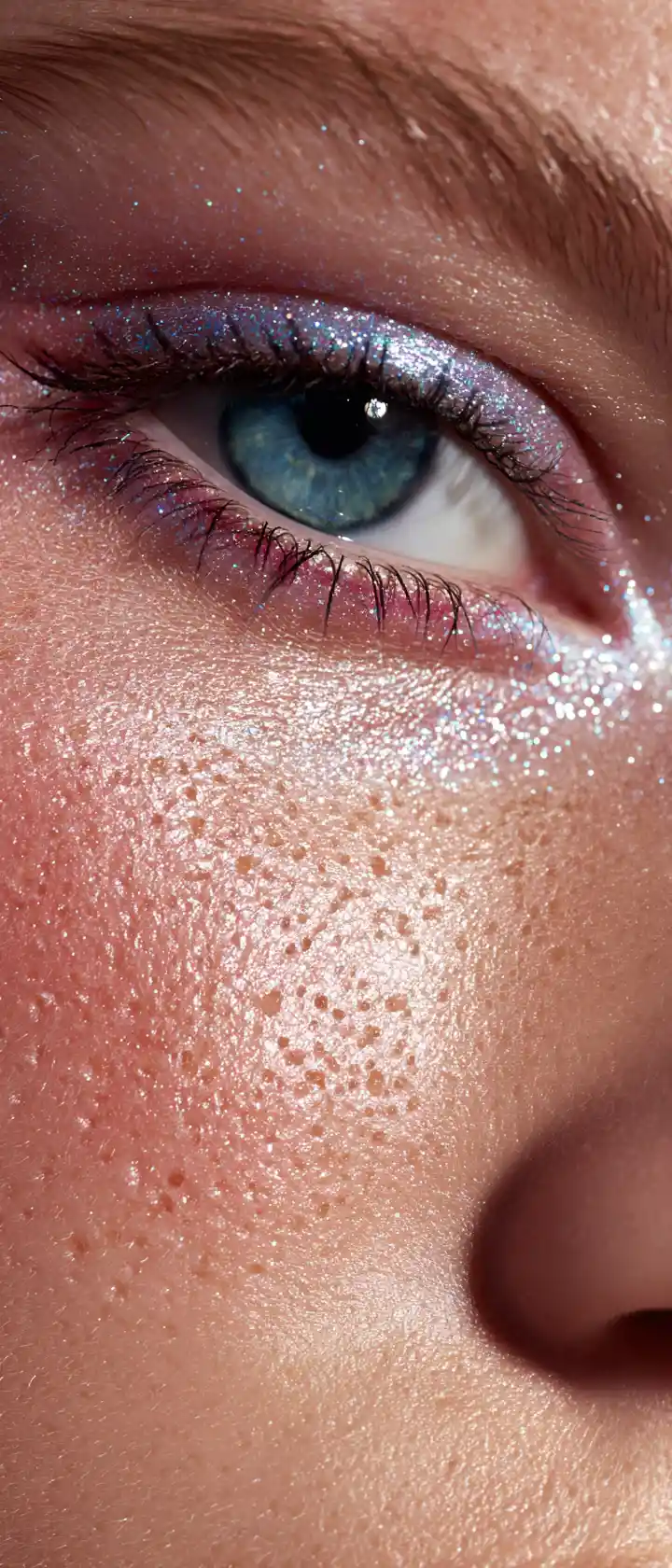 Editorial Beauty-Makro von glänzendem Metallic-Augen-Make-up