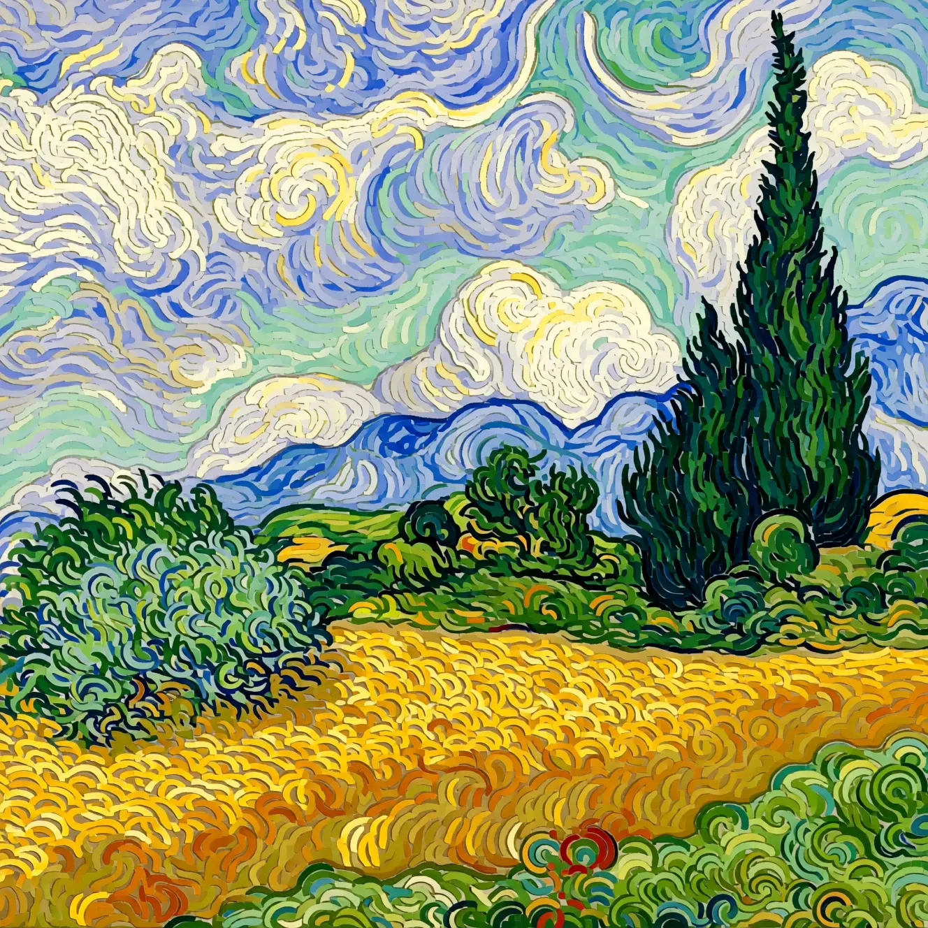 Colorful watercolor landscapes inspired by classic art styles