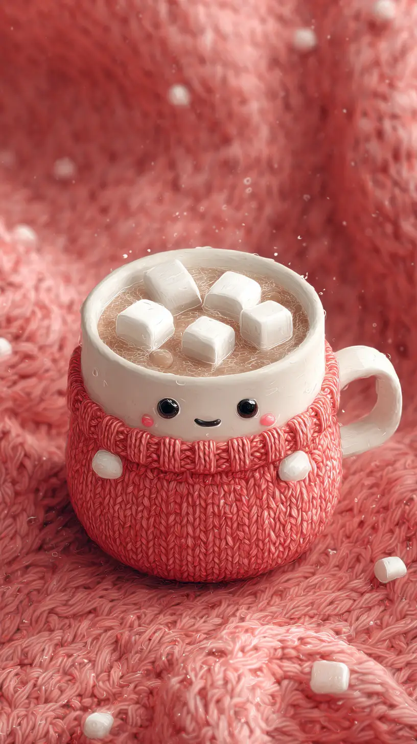 Caneca branca fofa de chocolate quente com marshmallows
