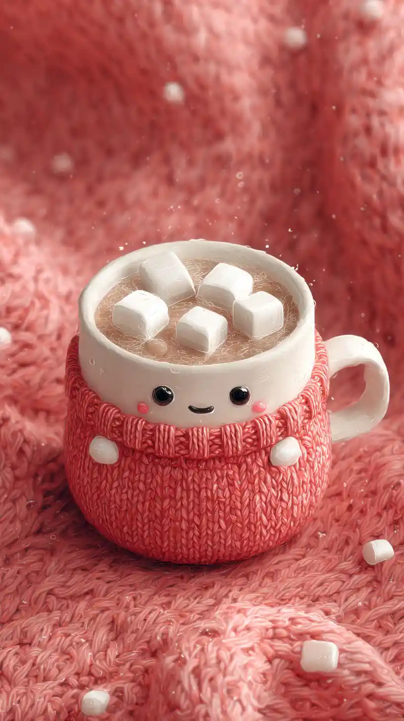 Niedlicher weißer Becher mit heißer Schokolade und Marshmallows