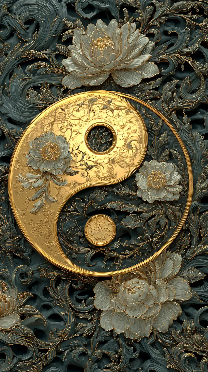 Ornate Yin Yang Symbol With Glowing Filigree Border