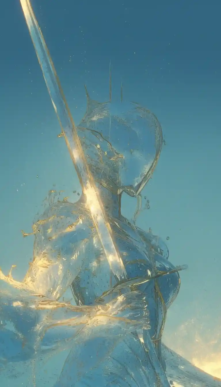 發光天空中揮劍的水之戰士