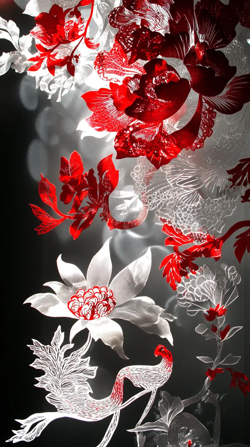 Zarte Papercraft-Glasblume vor dunklem, geschichtetem Hintergrund
