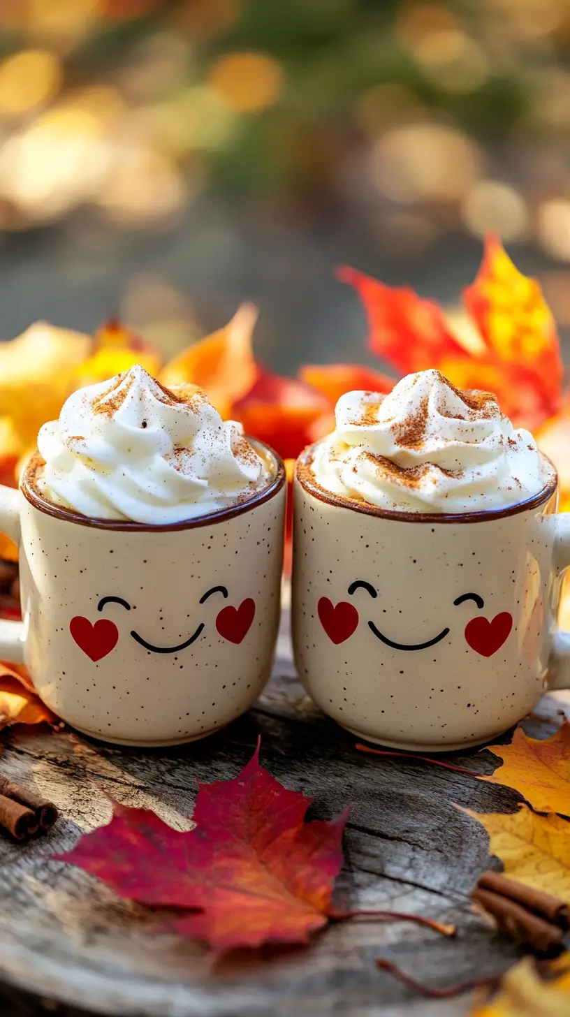 Tazze da caffè carine con pumpkin spice latte in autunno