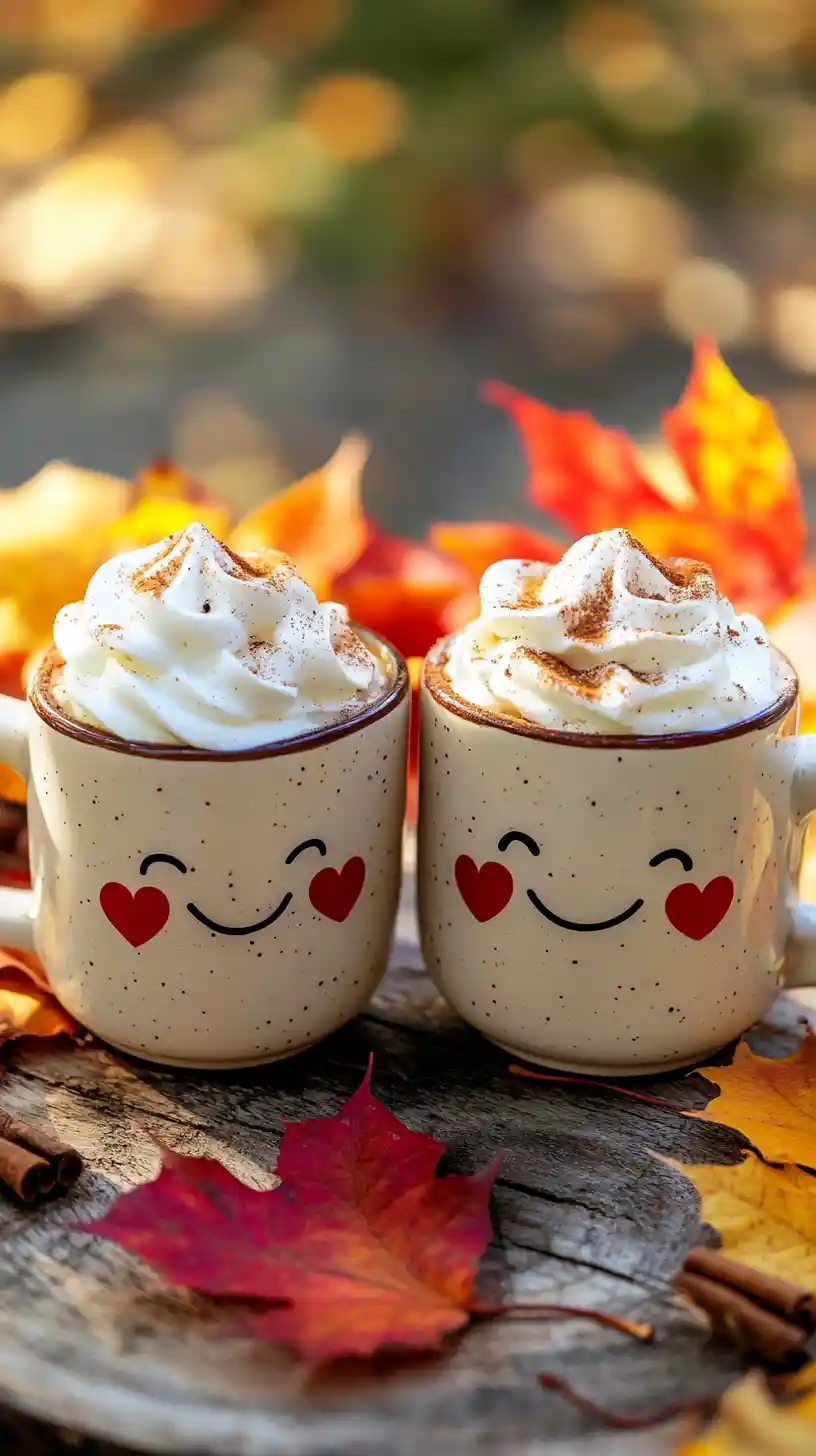 Tazze da caffè carine con pumpkin spice latte in autunno