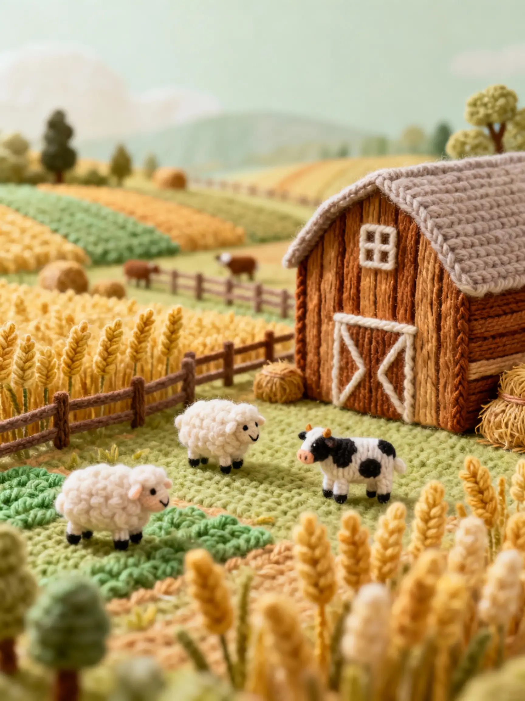 Whimsical Crochet Farm Landscape In A Fantasy World