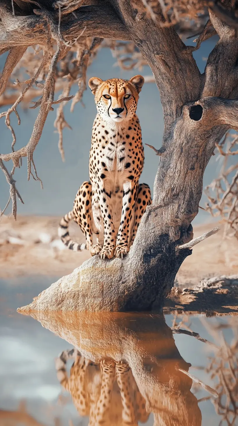 Illusion surréaliste d’un guépard dans une scène artistique étrange