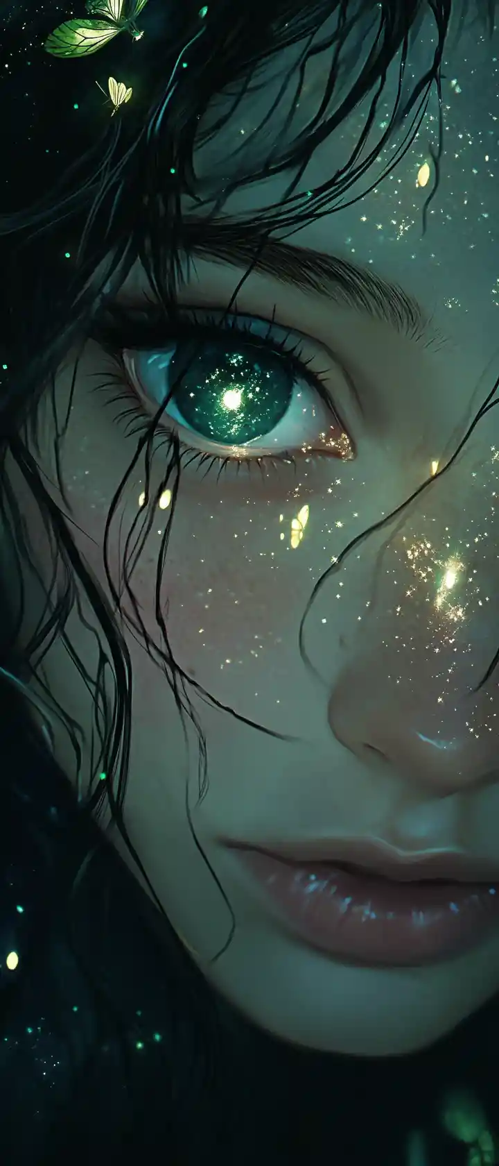 發光眼睛森林少女的奇幻動漫肖像