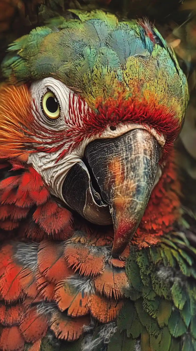 Surreal illusion scene featuring a colorful parrot