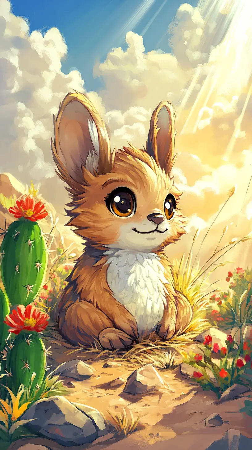 Süßer Wüsten-Springmaus ruht in warmer Digital-Art-Szene