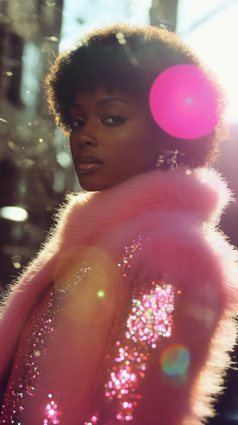 Afrofuturistic fashion woman on a stylish Harlem city street