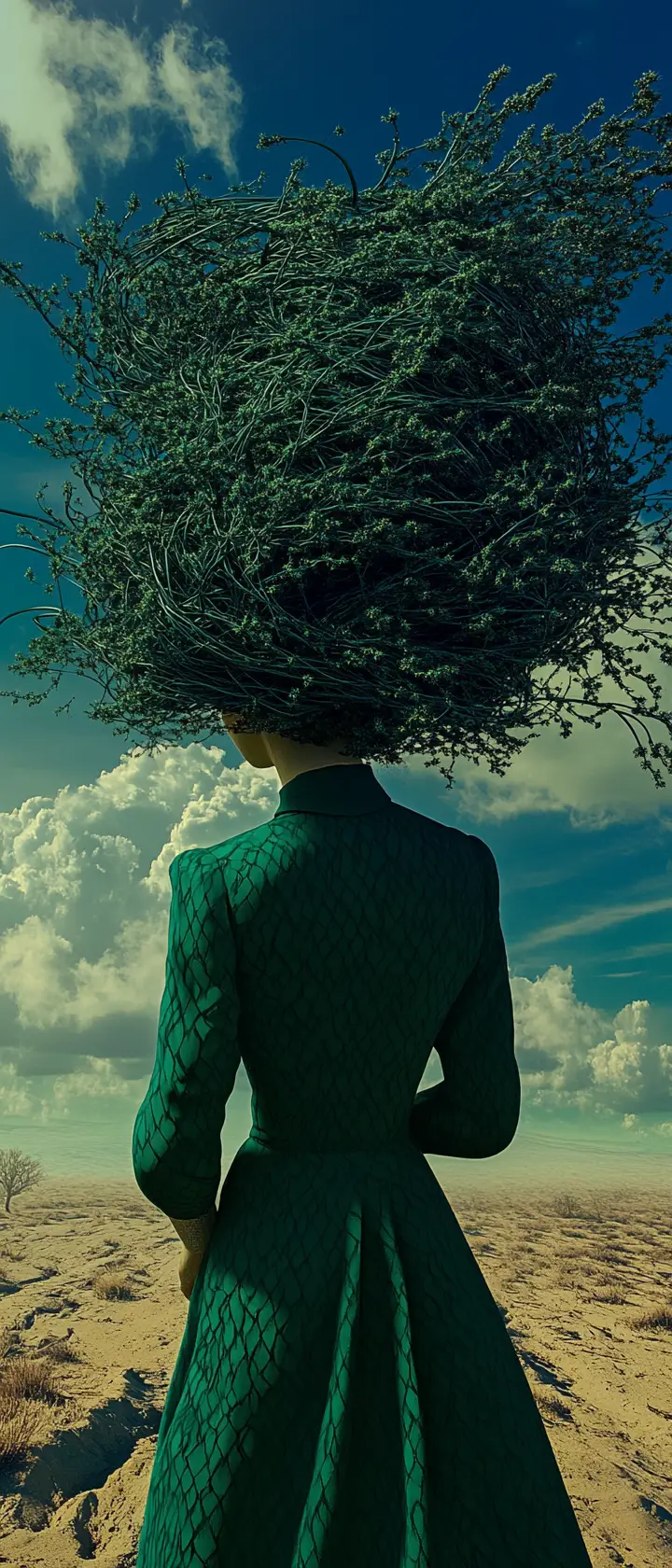 Wunderschönes Mädchen in einer surrealen tiefvioletten virtuellen Umgebung