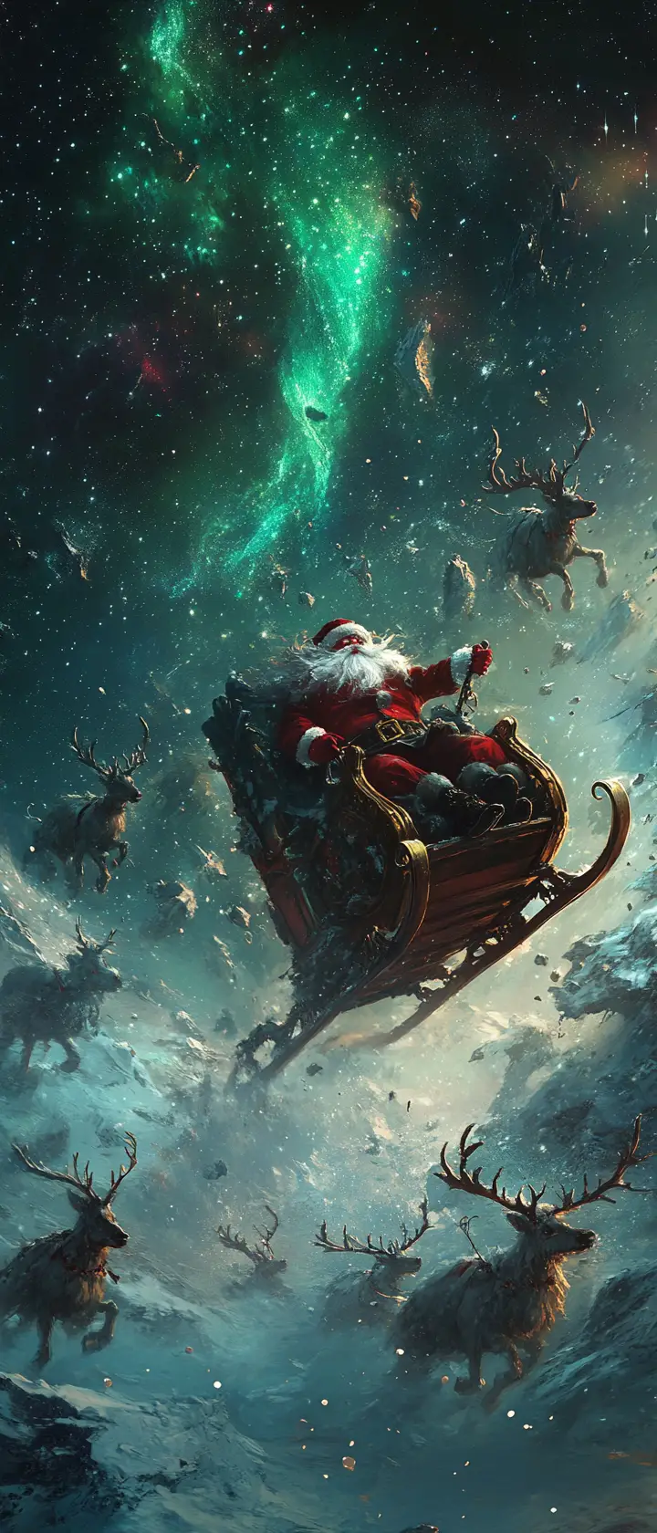 Der Weihnachtsmann führt einen kosmischen Rentierkrieg in der Arktis an