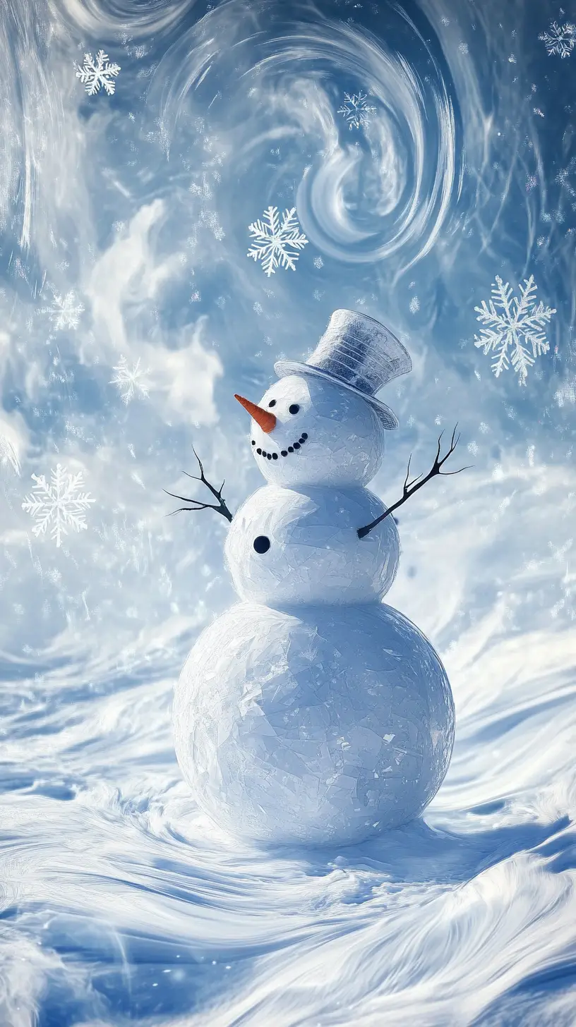 Bonhomme de neige cubiste dans un tourbillon de paysage hivernal féerique