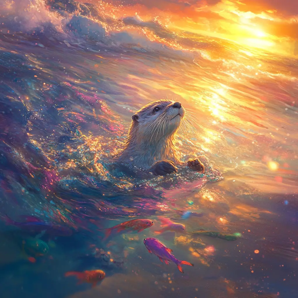 Loutre enjouée sur une plage paisible à l’heure dorée