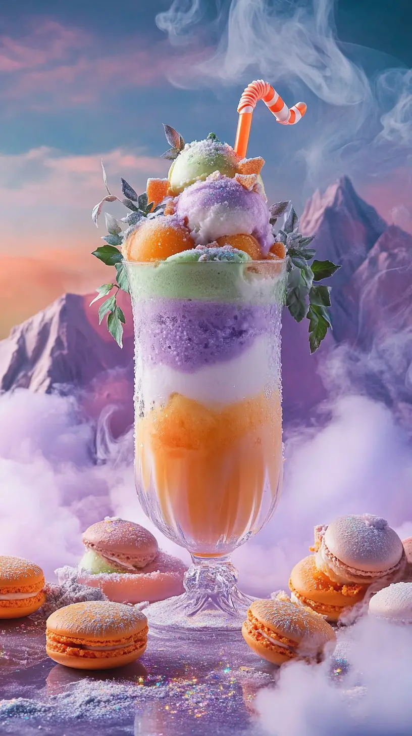 遠山前的魔幻冬季甜點玻璃杯