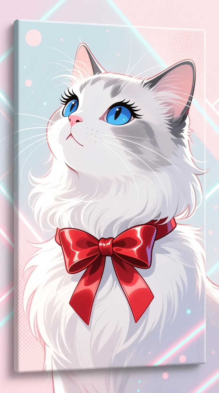 Elegante gatto anime con fiocco rosso in stile pop art