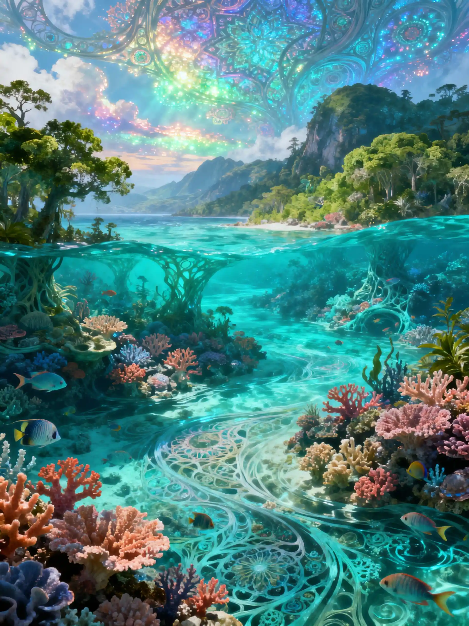 Ethereal Fantasy Landscape Of Water Forests And Reefs