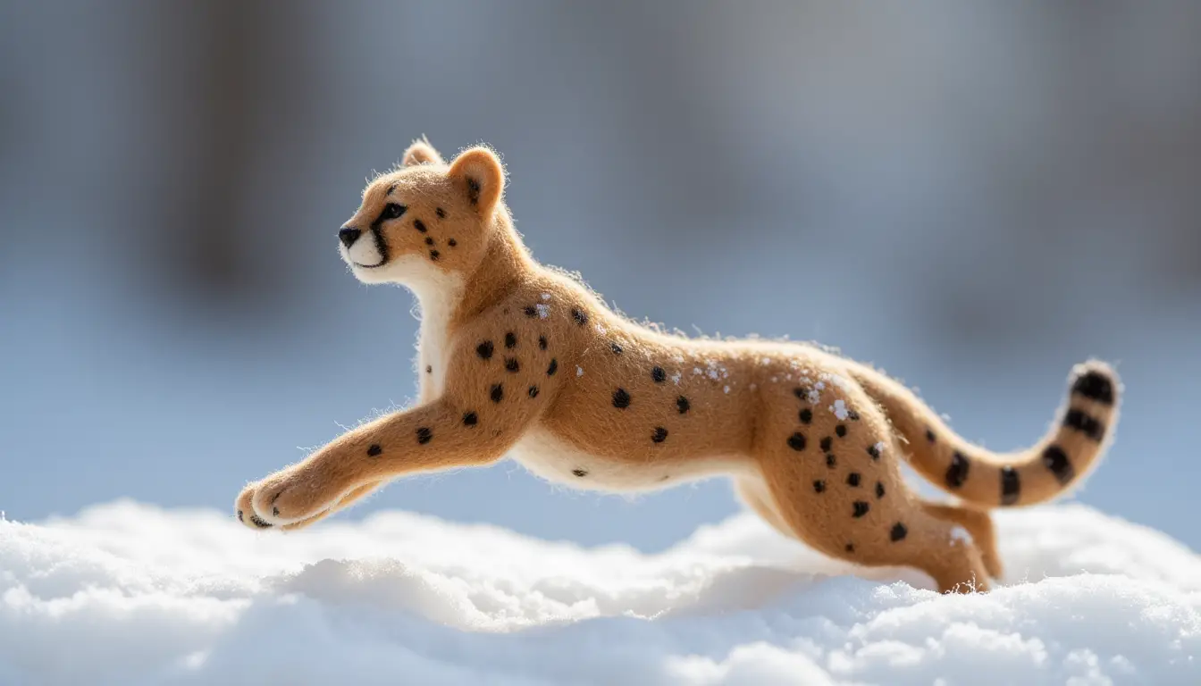 Guépard en Feutre Bondissant dans la Neige Fraîche en Vue Macro