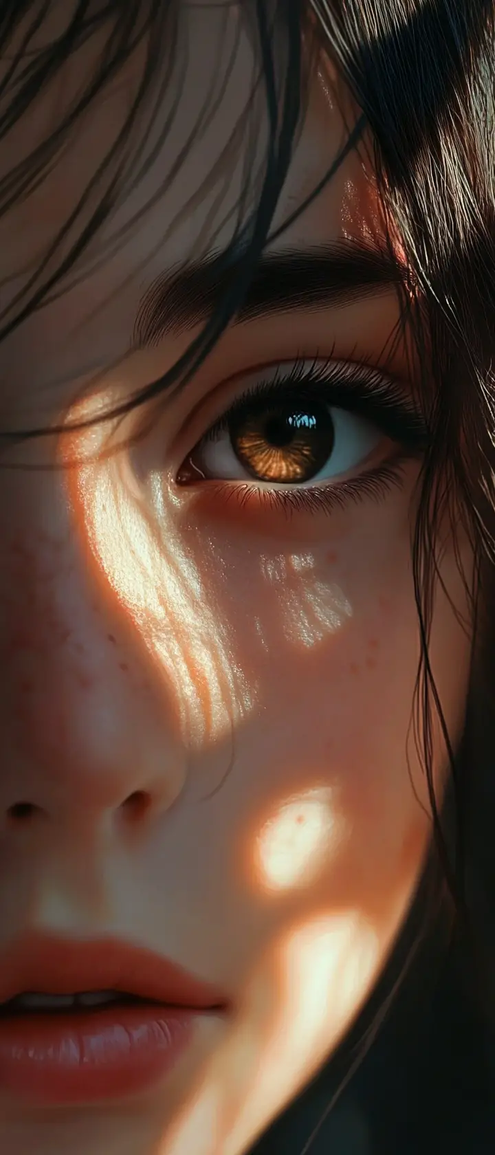 Anime girl close up with eerie reflections in her eyes