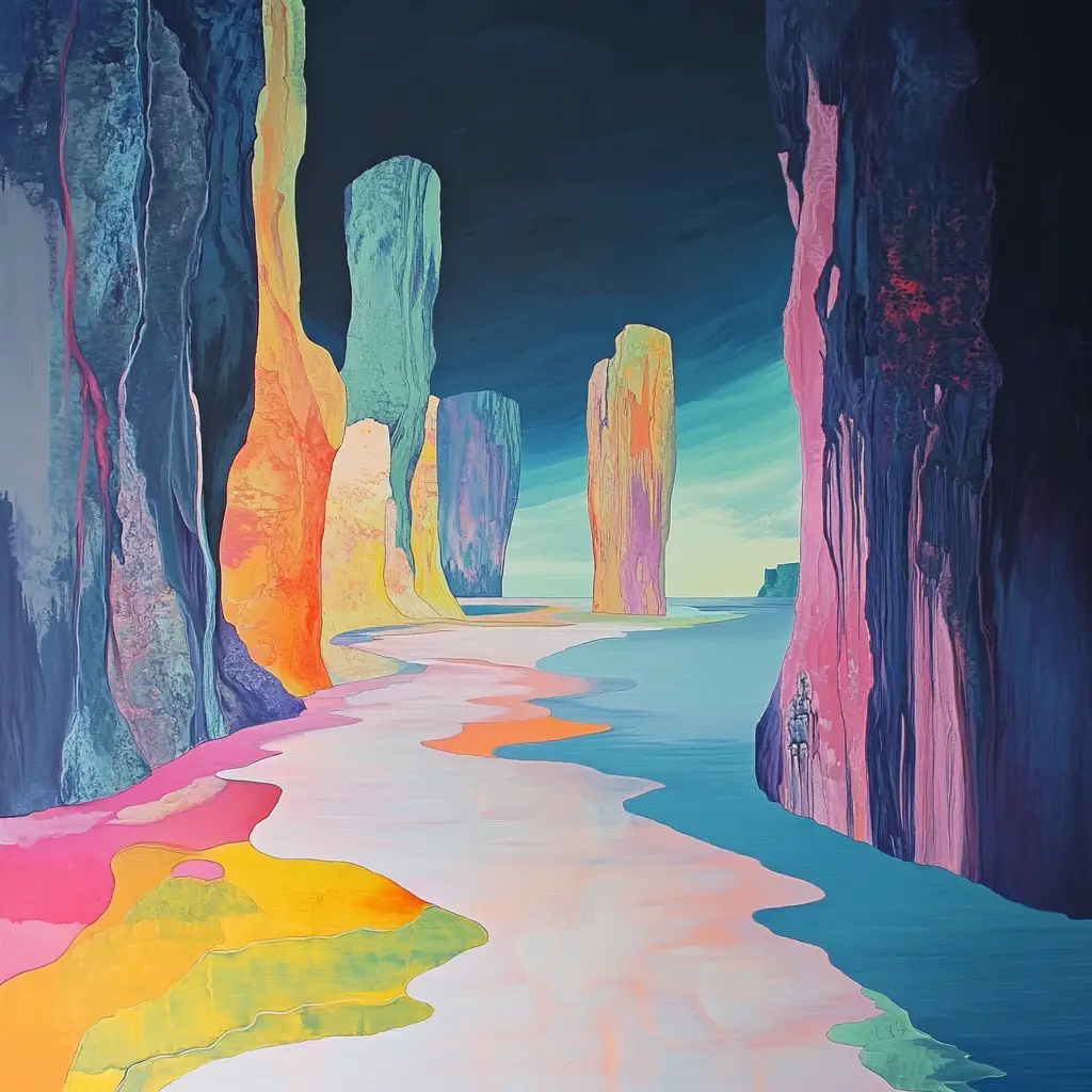 Paysage abstrait aux tons terreux et pastels peints