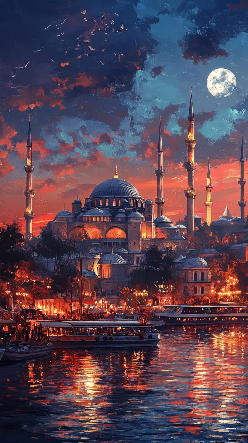 Dreamlike Digital Painting Of Istanbul City At Night