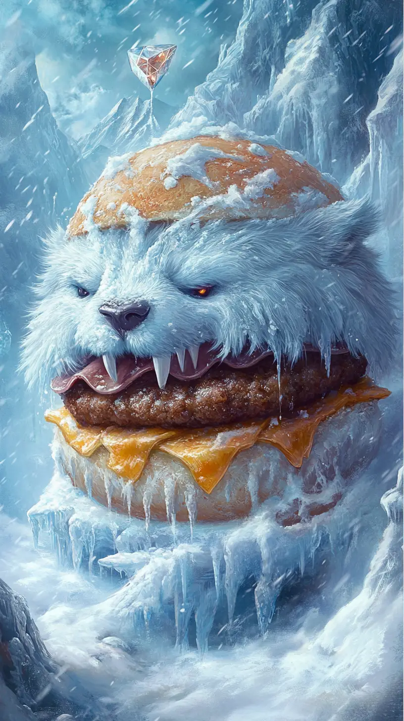 Fantasy-Arktis-Burger-Kreatur-Gemälde im Schnee