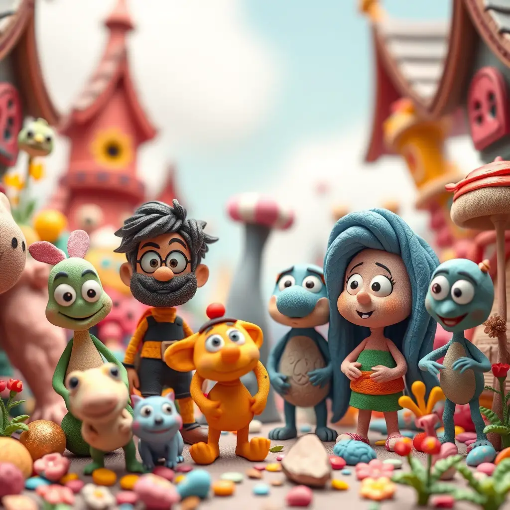 Fille d’anime dans un monde fantastique en claymation, coloré et féerique