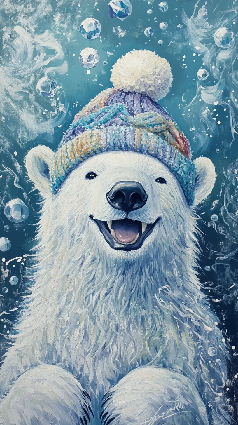 Happy polar bear in a dreamy arctic fantasy painting