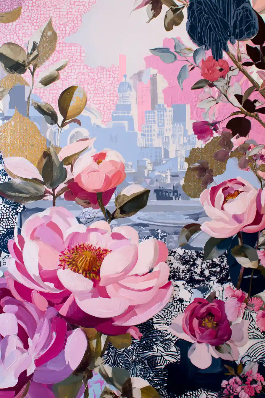 Illustrazione di moda floreale postmoderna con forme fluide