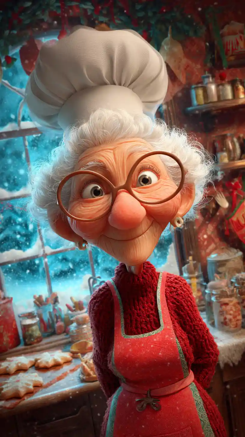 Nonna che prepara biscotti in una accogliente cucina di Natale
