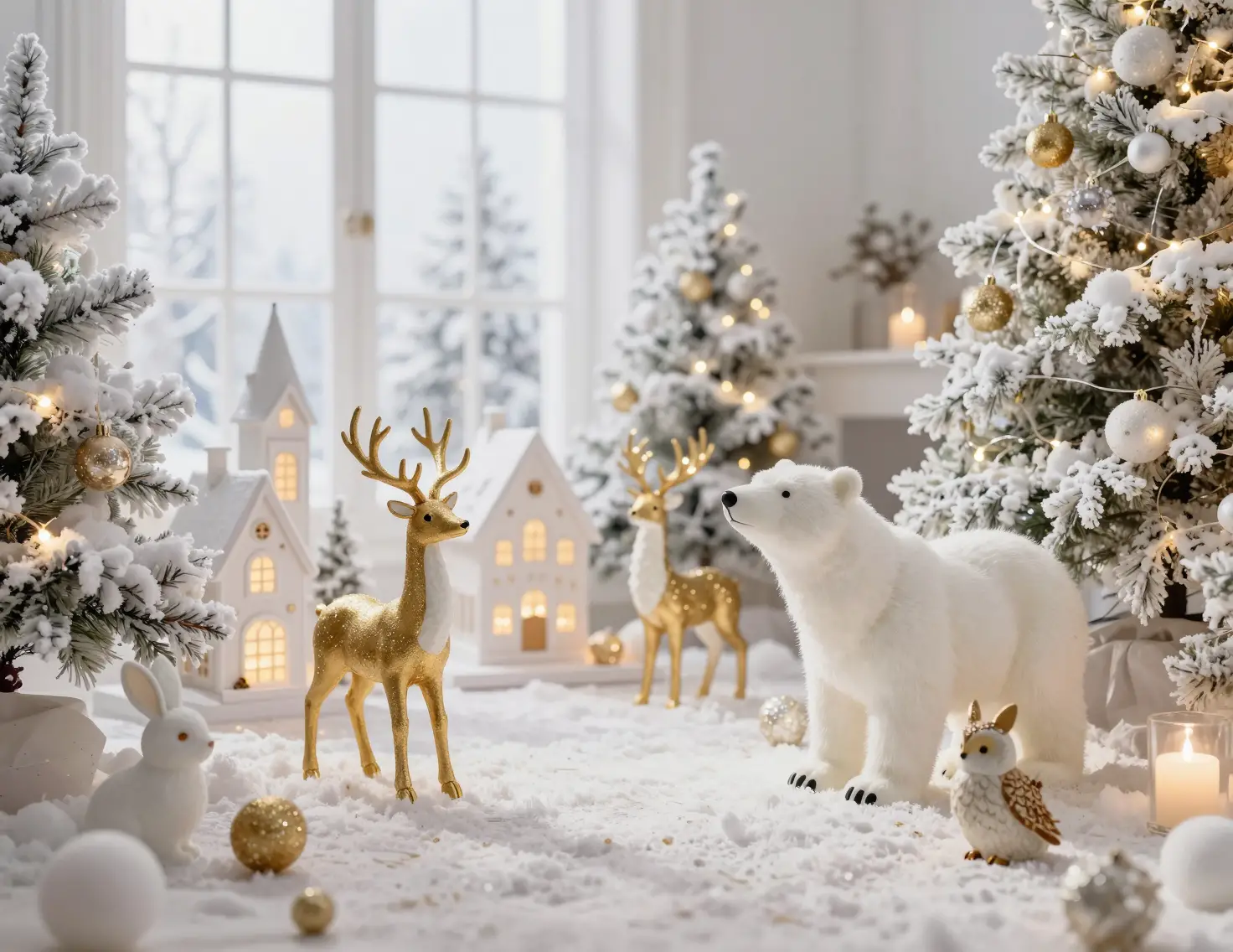 Elegante Winterdekoration mit leuchtendem Weihnachtsdorf