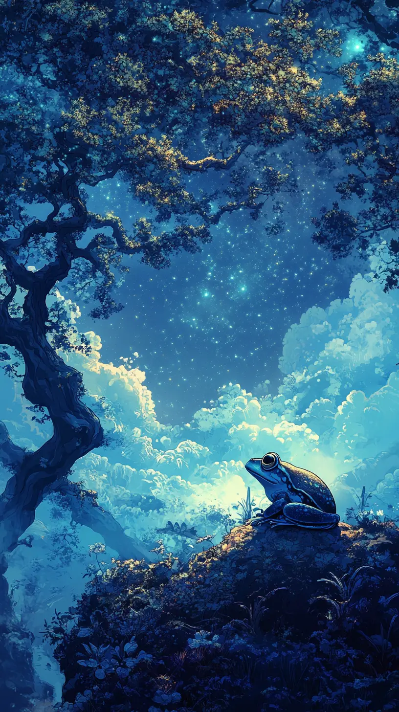 夢幻星空下山丘上的大青蛙