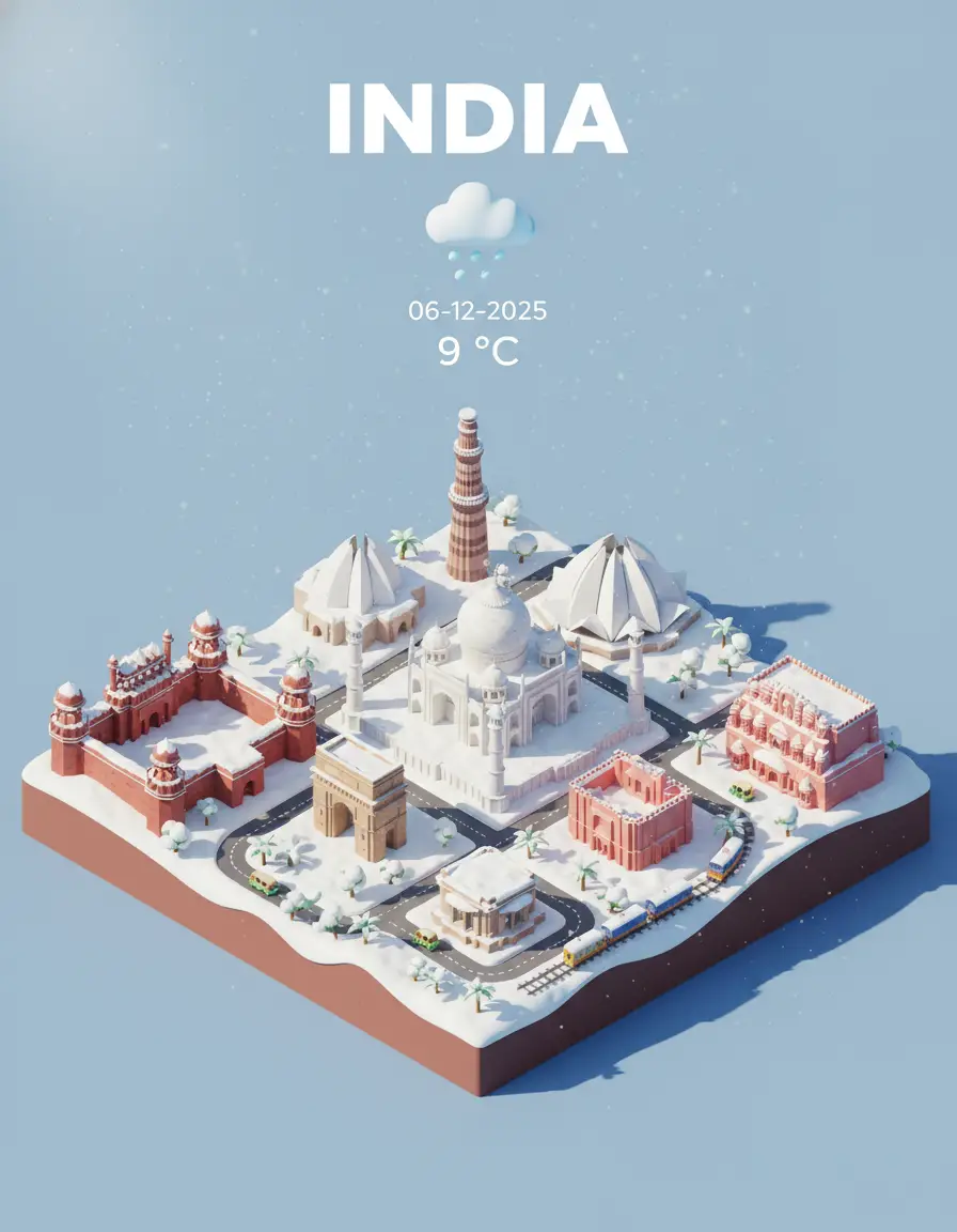 Paysage urbain isométrique 3D façon cartoon avec monuments emblématiques de l’Inde