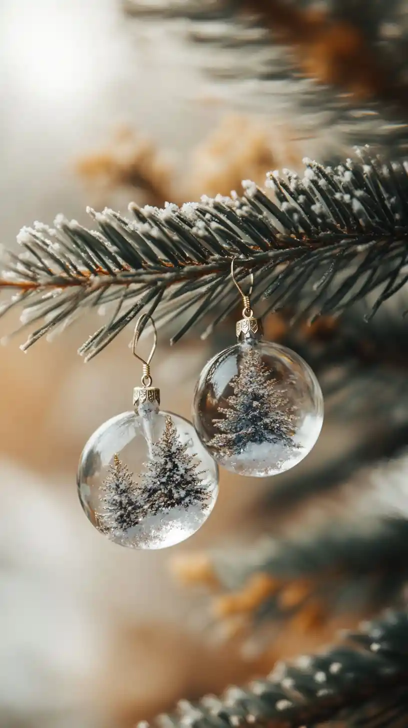 Macro double exposure of earrings on winter fir branch