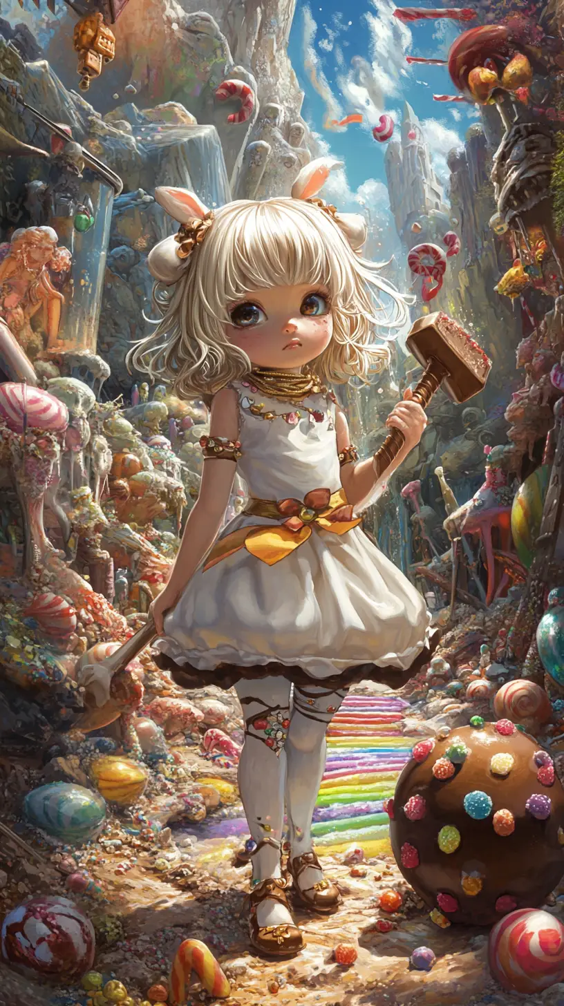 Garota de chocolate em uma cena de floresta de doces fantasiosa