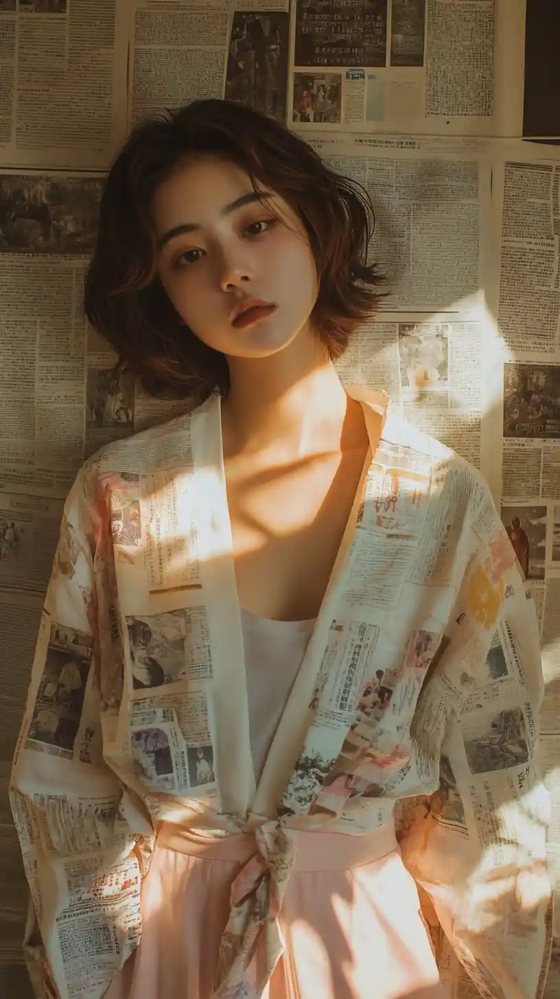 Giovane donna asiatica in posa fashion ispirata al vintage