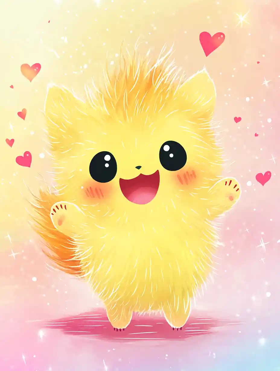 Cute yellow chibi creature with hearts and sparkles
